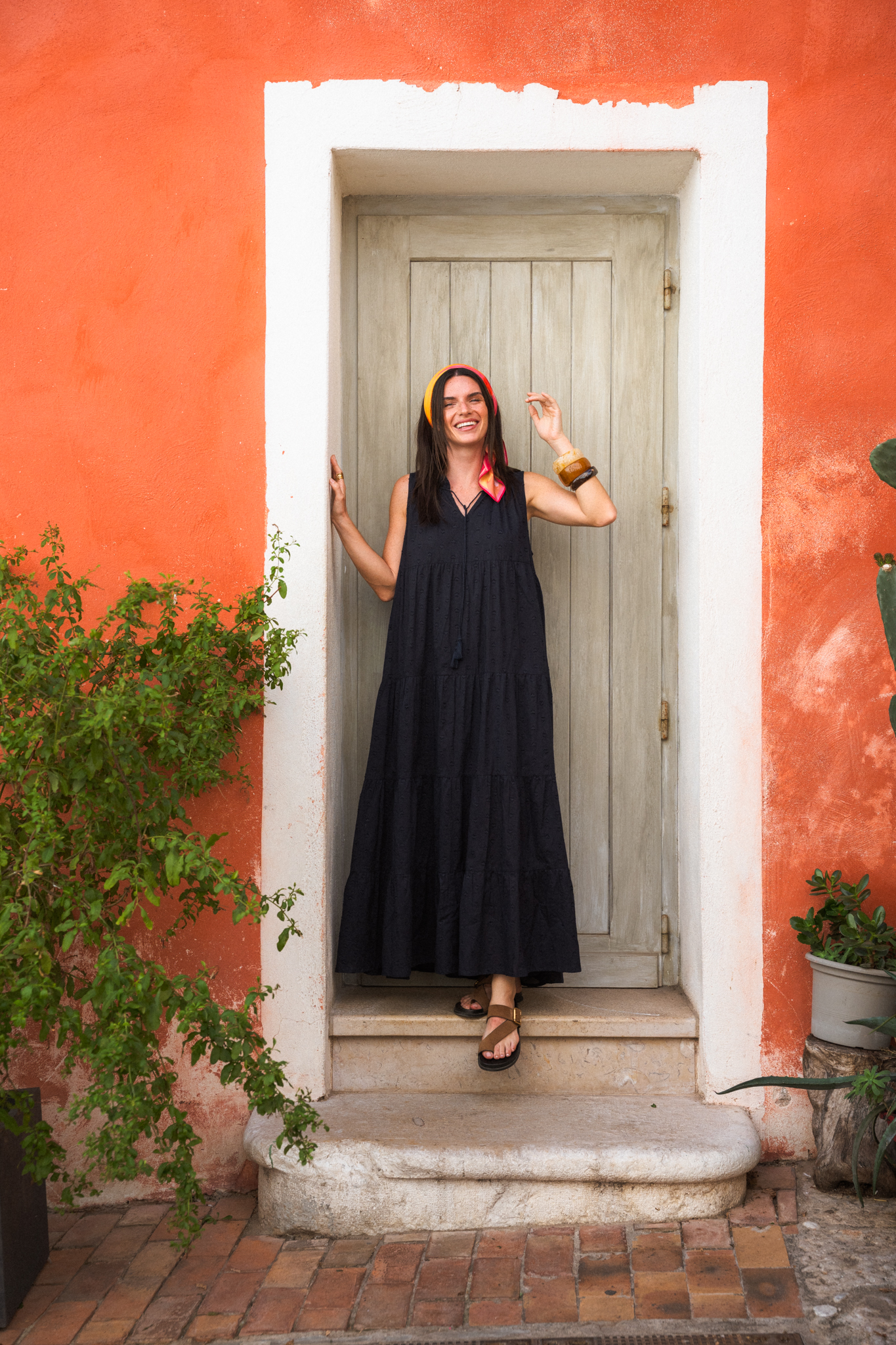 Robe longue avec volants et imprimé coeur femme