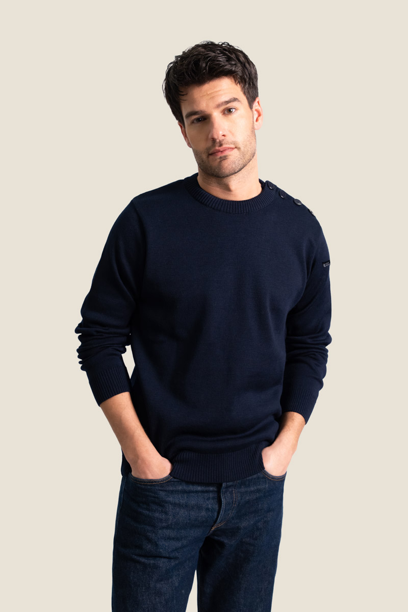 Pull homme en laine mérinos, col rond, Eugene